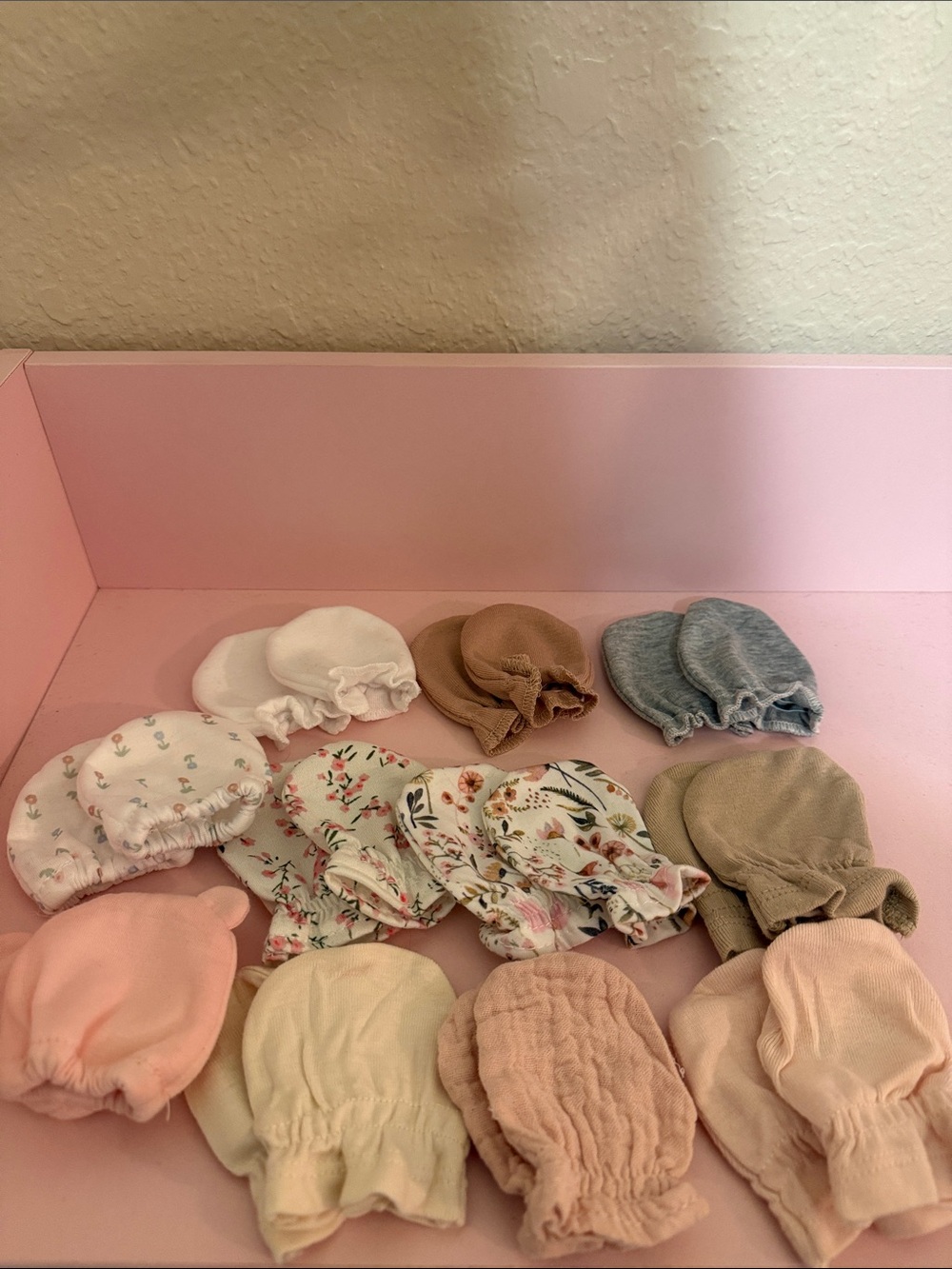 11 pairs Assorted Baby Mittens Set in Pink, Cream, Tan, Gray, White Floral